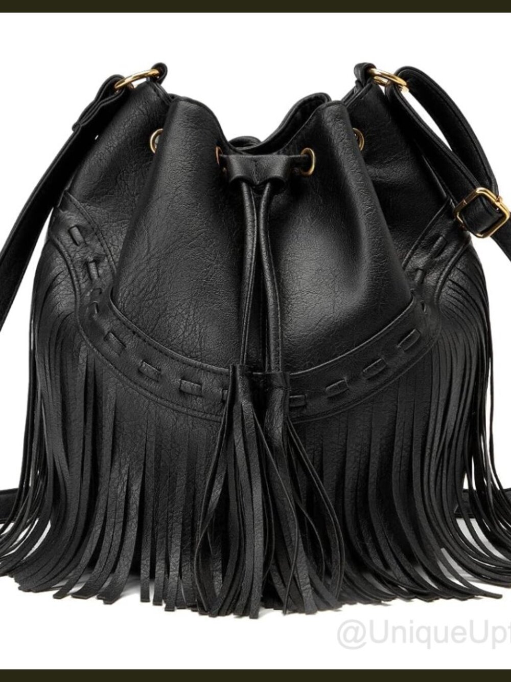 Boho Fringe Bucket Bag PU Leather Crossbody Hobo Purse